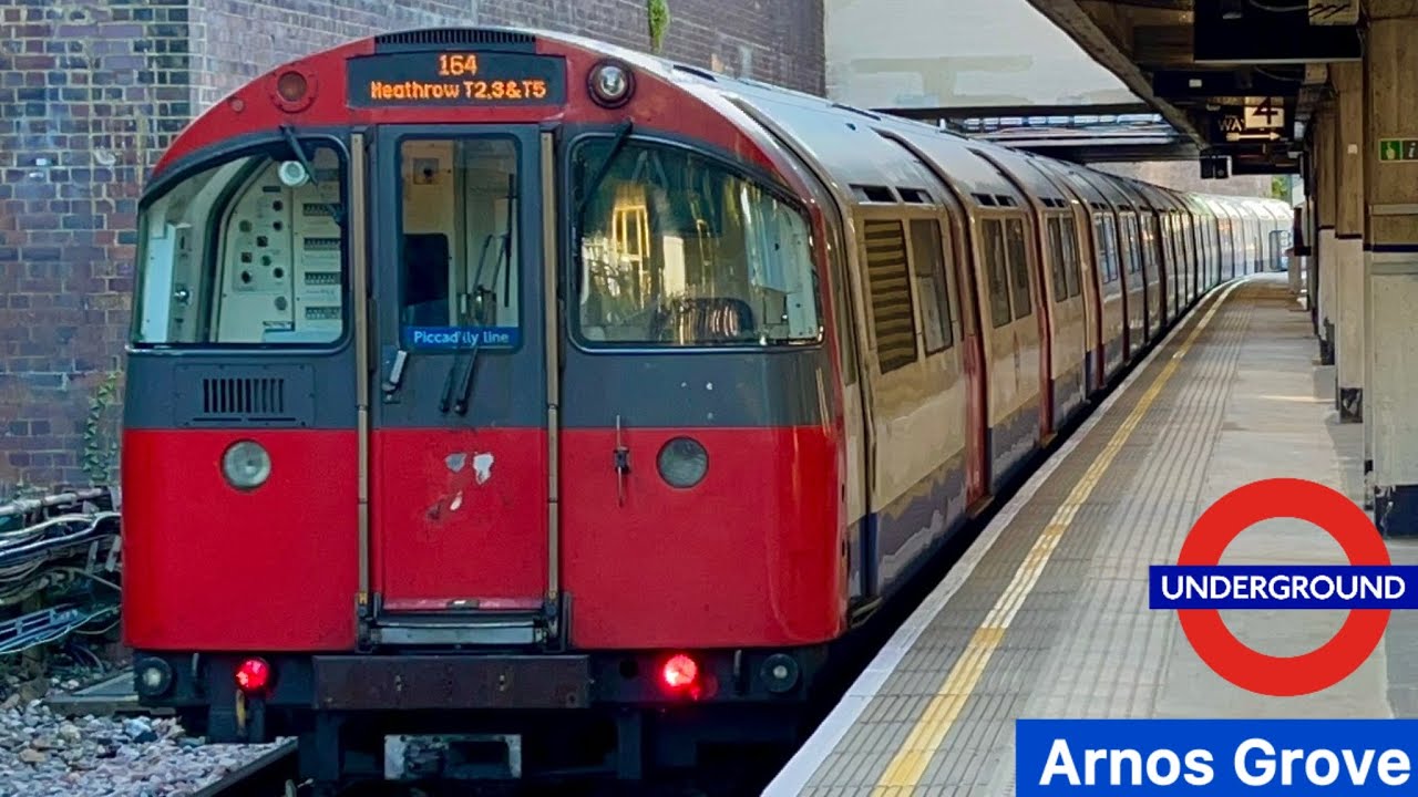 London Underground Piccadilly line Trains at Arnos Grove tube Station 28/09/2024