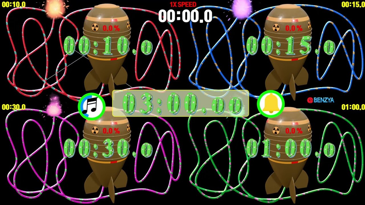  bomb explodes every 10s 15s 30s 1m 3 minutes timer alarm youtube