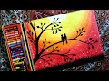 How to draw LOVEBIRDS in a sunset  by oil pastel step by step.