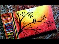 How to draw LOVEBIRDS in a sunset  by oil pastel step by step./Bolalar uchun pufay rasmini chizish