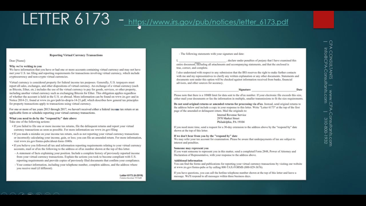 IRS LETTERS 6173, 6174 and 6174-A IRS alerts virtual currency owners of  nonfiling consequences