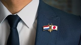 Businessman Friend Flags Pin Netherlands Japan Stock Footage - Videohive