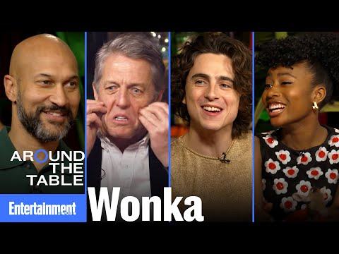 'wonka' cast recall hugh grant's oompa loompa dance | around the table | entertainment weekly