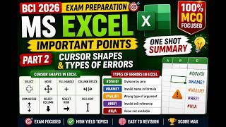 MS Excel Important Points Part-2 | Cursor Shapes & Types of Errors | One Shot Revision for BCI 2026