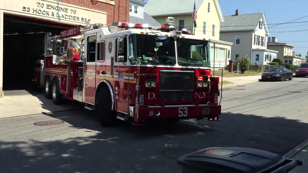 FDNY TOWER LADDER 53 BEING PULLED OUT FOR A FEW PHOTOS IN CITY ISLAND
