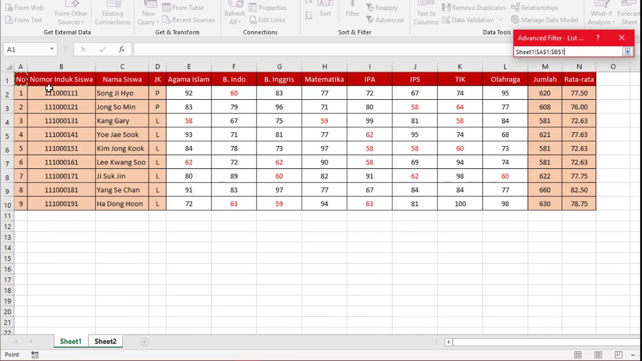 Memfilter Data Menggunakan Advanced Filter di Excel 