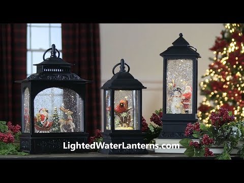 Christmas Snow Globe Lantern, Battery Operated Lighted Swirling Glitter  Water Lantern with Timer for Christmas Home Decoration, Snowman (Black)