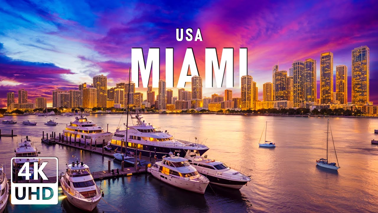 Майами 4K UHD: расслабляющая музыка, яхты, роскошные курорты и залитое солнцем побережье