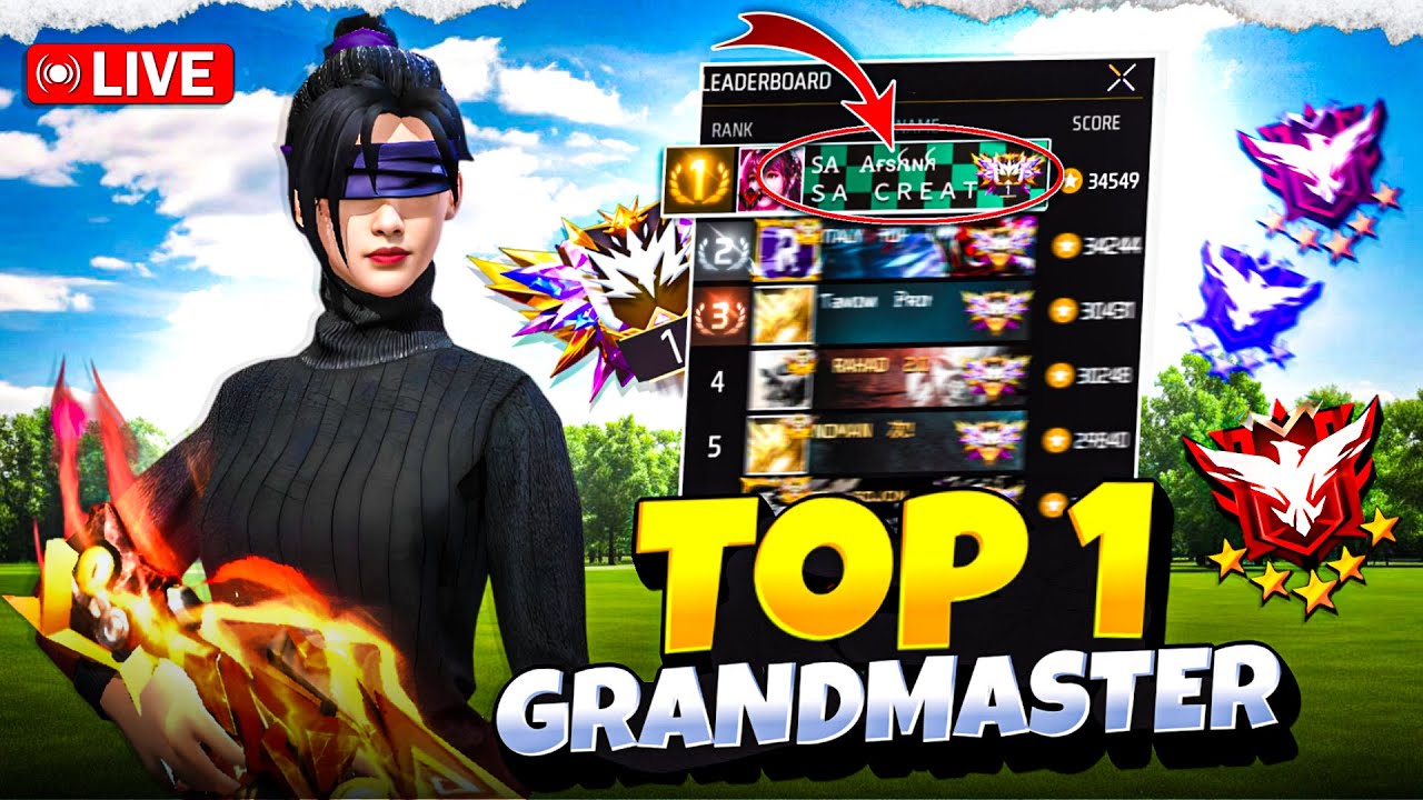 🔴 [Live] Top-1 Grandmaster Rank Push 🔥 Free Fire Live 
