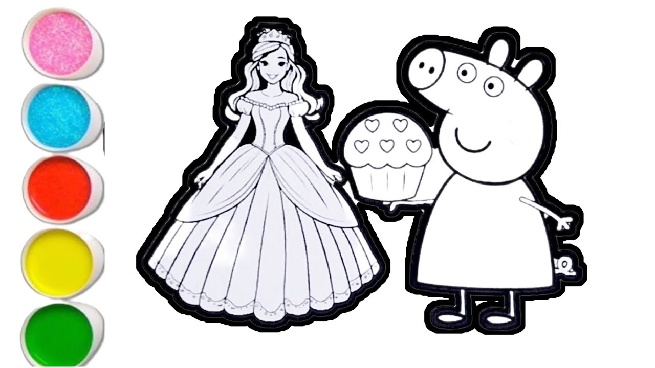 Drawing Princess Papi Peppa pig With Princess Drawing Painting & Colouring For kids ...