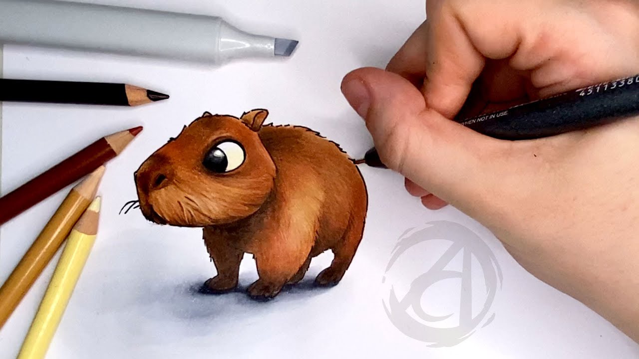 Desenho de capivara fofinho sentado