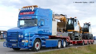Scania T164 - V8 Straight Pipes Loaded With Liebherr Excavators