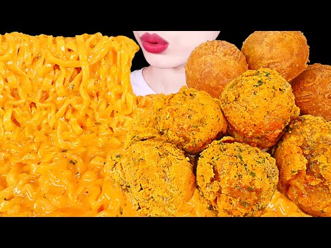 ASMR MUKBANG｜CHEESY CARBO FIRE NOODLES, CHICKEN, CHEESE BALL 까르보 불닭볶음면, 뿌링클 치킨, 치즈볼 EATING SOUNDS 먹방