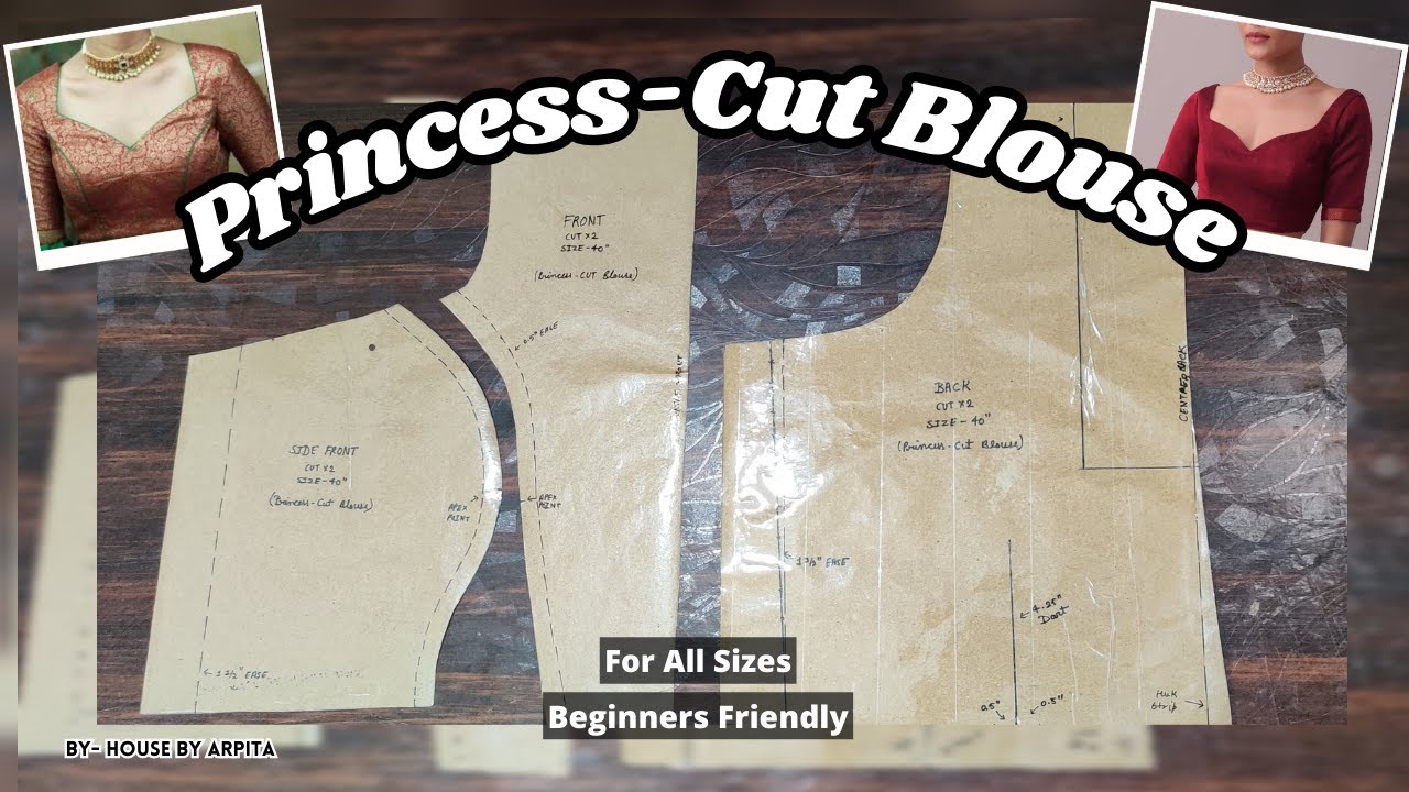 Princess Cut Blouse Paper Pattern Cutting Size - 40 | Deep Neck Blouse ...