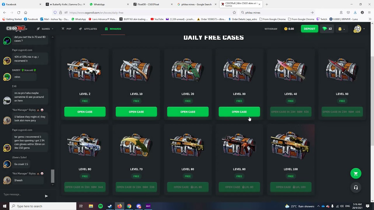 CSGORoll Level 70 daily free case opening - Day 1