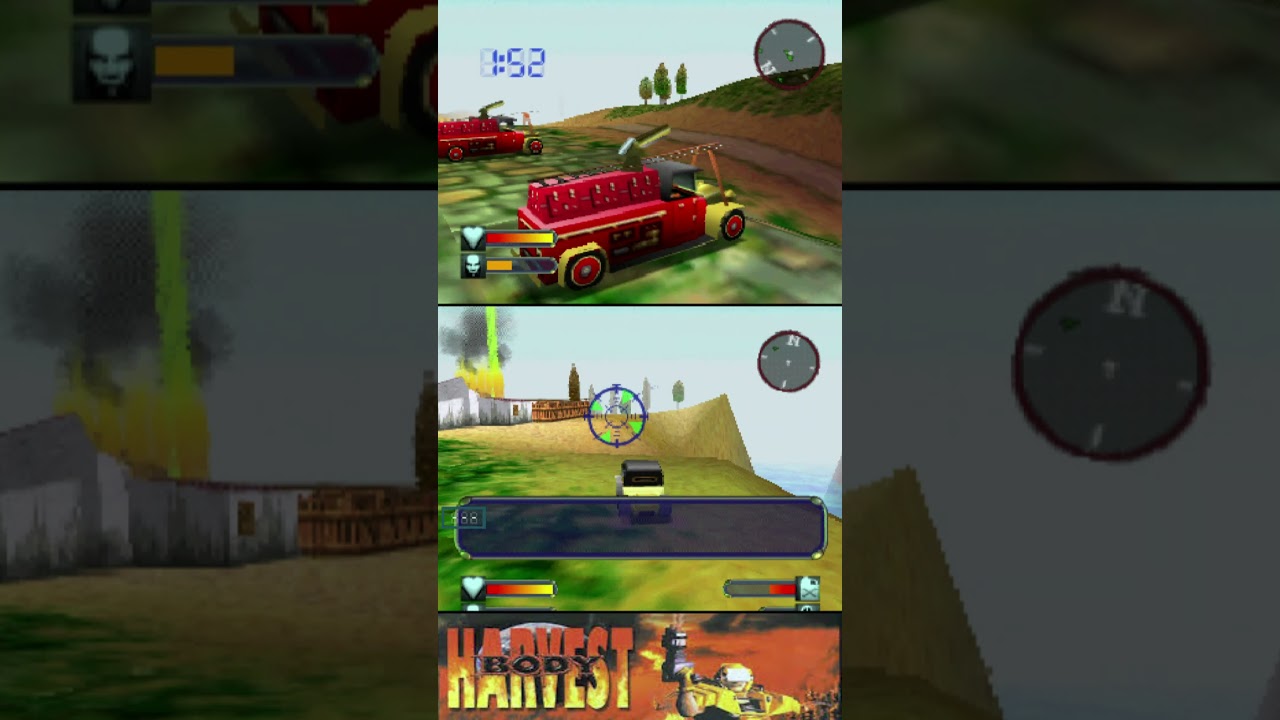 Body Harvest (N64, Gameplay) - Help the villagers, their houses are ablaze