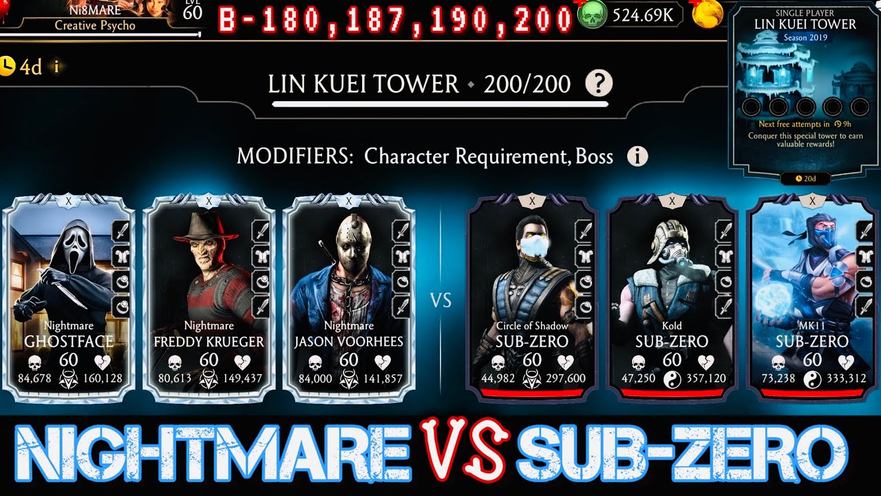 Boss Sub-zero Vs Team Nightmare | Lin Kuei Tower 200 & 180, 190 fight + Rewards Mortal Kombat Mobile