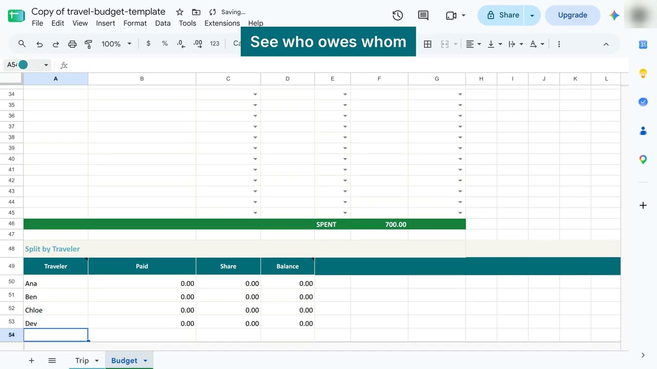 Travel Budget Template in Google Sheets: How to Use It (Free) - YouTube thumbnail
