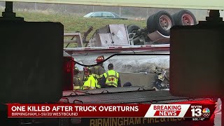 Death reported in overturned tractor-trailer crash on Interstate 59/20 in Birmingham