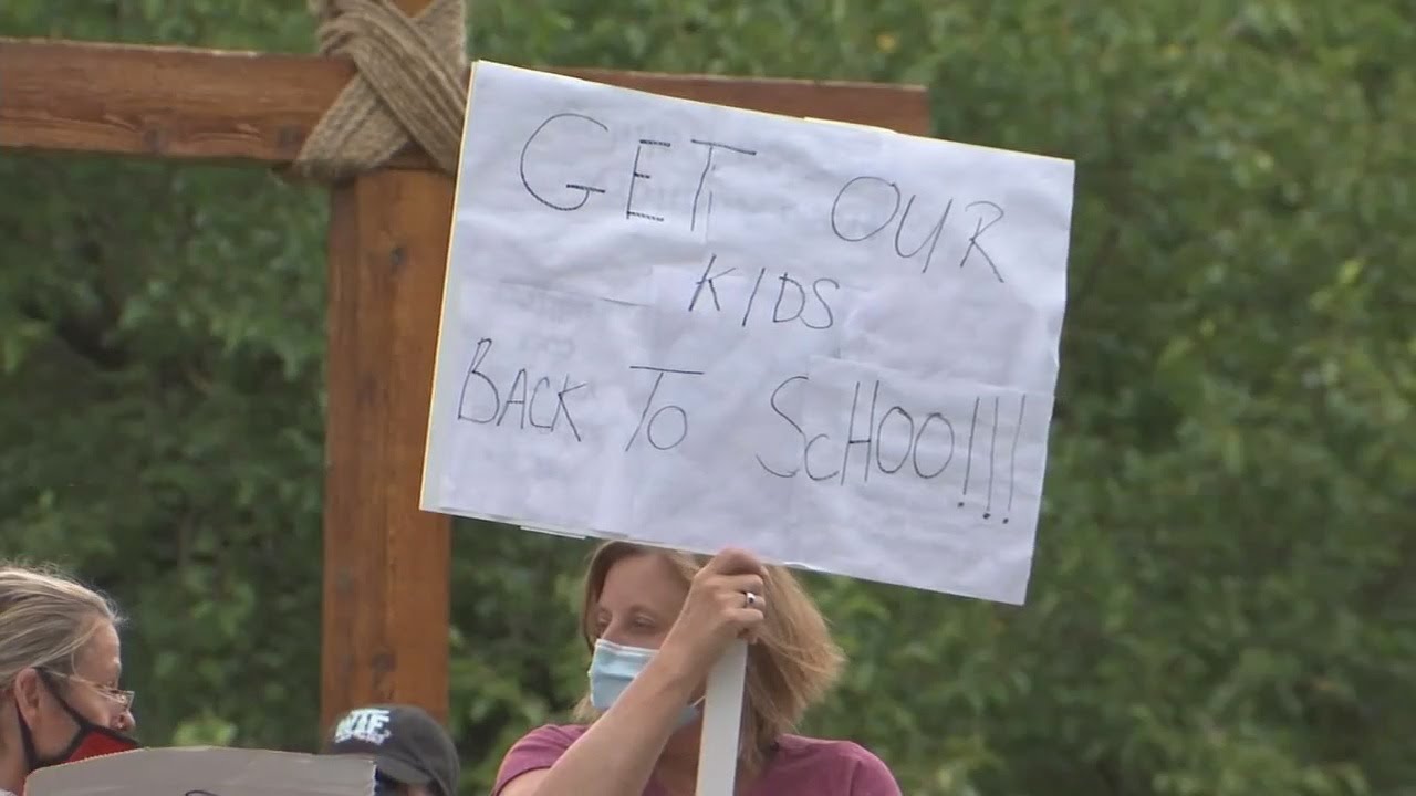 Parents rally for schools to re-open and bring back sports - YouTube
