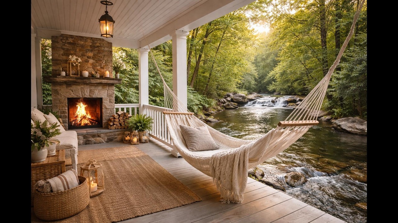 Relax in the hammock by the stream