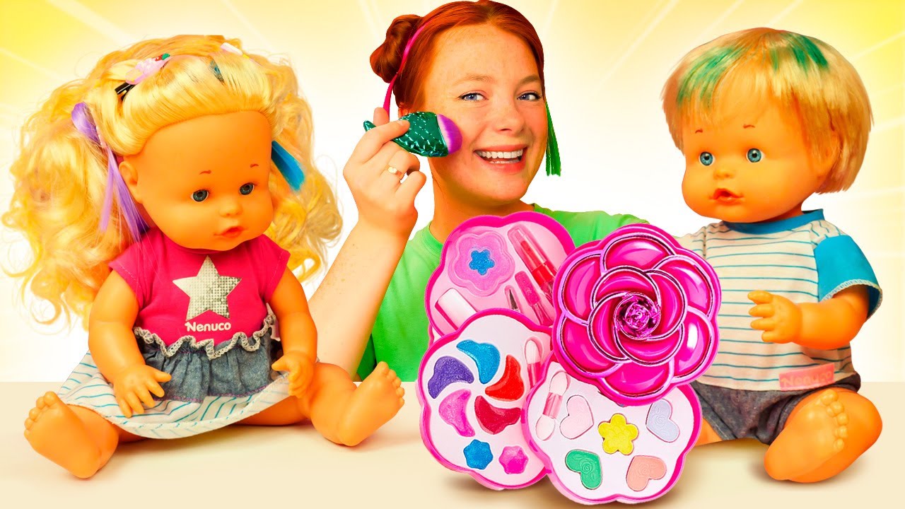 Nenuco Puppen auf Deutsch. Die Zwillinge und die Schminke. Irenes Puppen Kindergarten