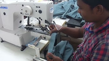 Long sleeve shirt button attach by guage without mark.