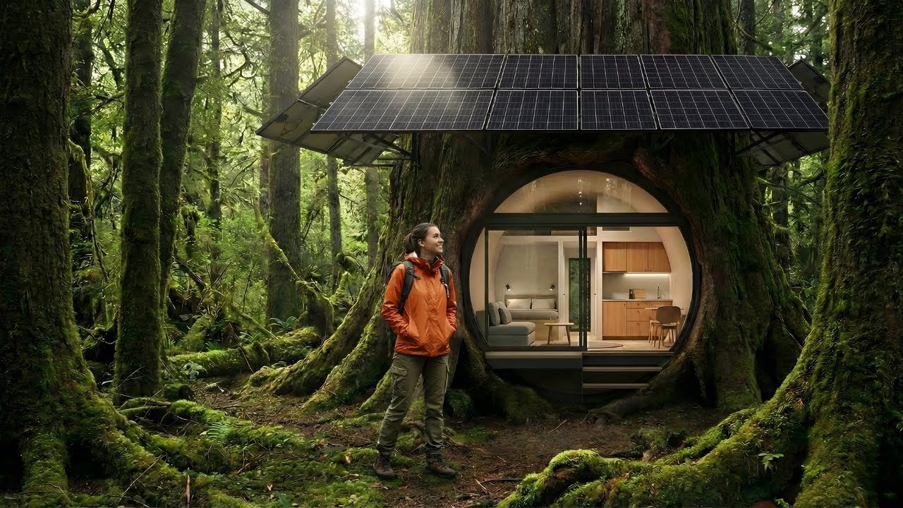 A Modern Mini Hotel Inside a Giant Tree Trunk(ASMR)From a Dark Hollow to a Futuristic Forest Retreat