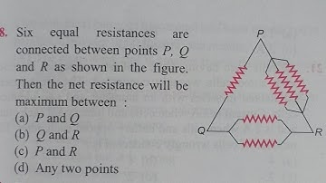Six equal resistances are connected between points P, Q and R as shown in the figure.
