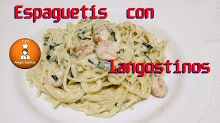 Espaguetis con langostinos o gambas y calabacín - Pasta con calabacín y gambas /@ampisrecetas