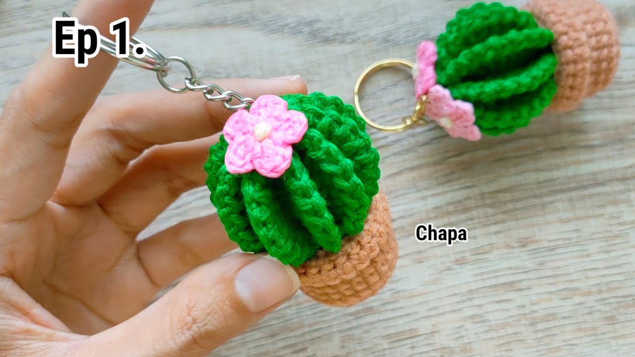Ep1. Cactus🌵Crochet Cactus Keychain Tutorial step by step #crochetkeychain #crochetcactus
