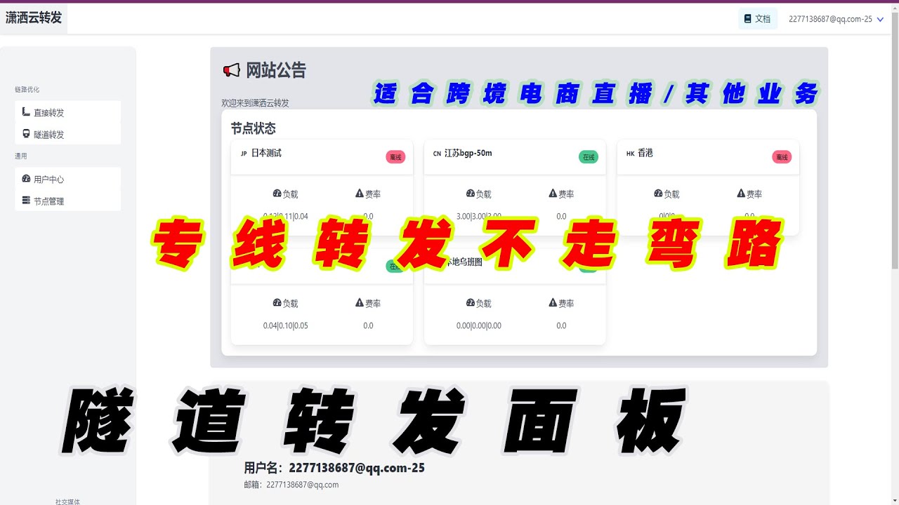 适合TK/脸书/INS/等等 直播的中转面板，中转面板、隧道转发、隧道转发教学、简单上手、不走弯路一步到位
