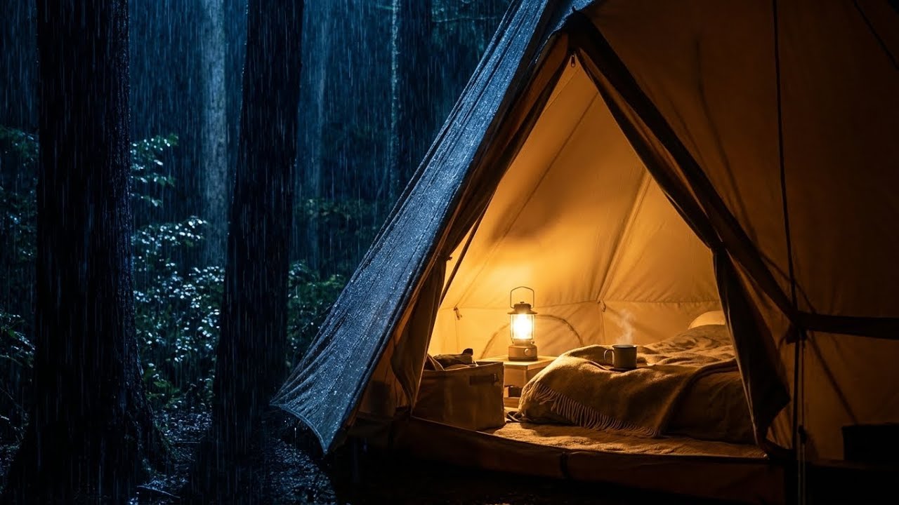 Dark Midnight Forest Heavy Rain on Tent 🌧️ Deep Anxiety Relief & Calm Sleep Ambience