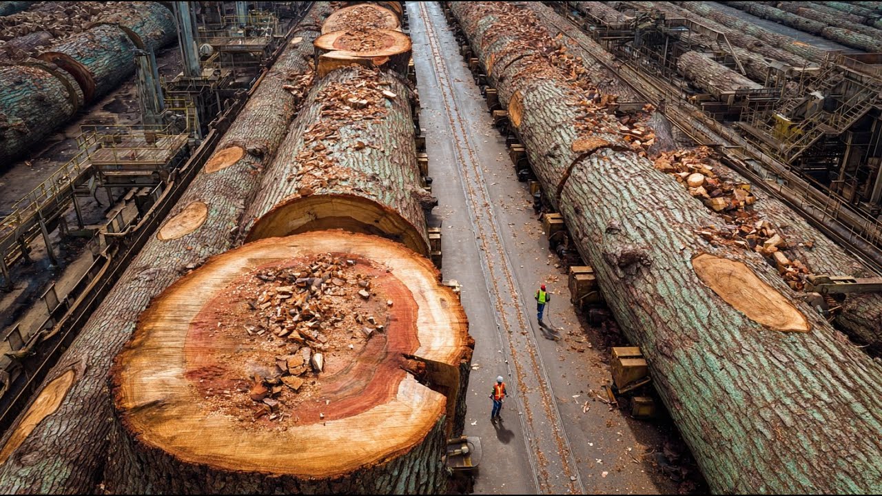 Powerful Wood Processing Machines: Logging, Debarking, and Sawmilling in Action