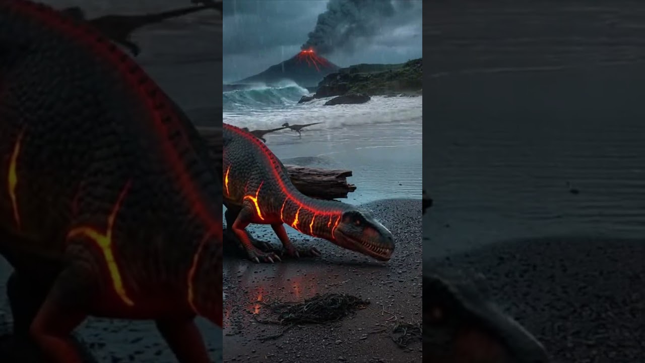 Volcanosaurus vs a river changing course violently in a Prehistoric World