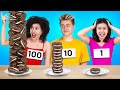 ¡RETO DE 100 CAPAS DE COMIDA! || Reto de comida gigante y extrema por 123 GO! GOLD