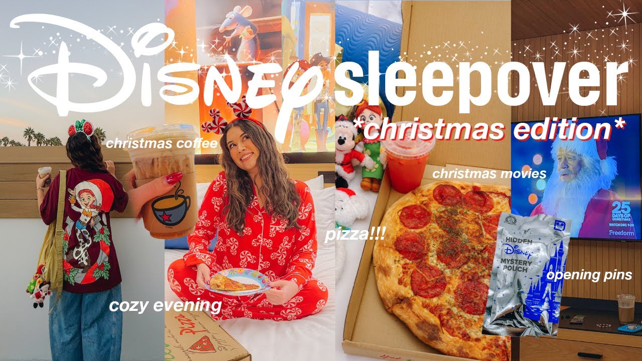 a CHRISTMAS sleepover at Disneyland!!! ❤️🎄🍕 checking in, room tour, mystery pins, pizza & fireworks