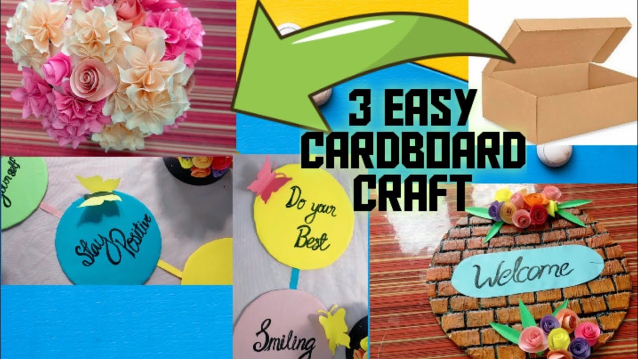 3 cardboard recycling craft How to Reuse cardboard Room decor from