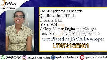 Jahnavi Kancharla.STUDENT OF JSPIDERS JNTU HYDERABAD PLACED AS JAVA DEVELOPER