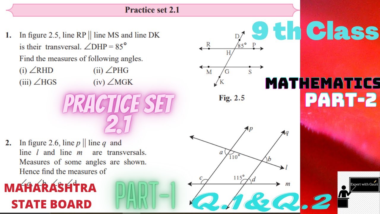 9th std/ Mathematics Part-2/ 2.Parallel lines/ Practice set 2.1/ Part-1 ...