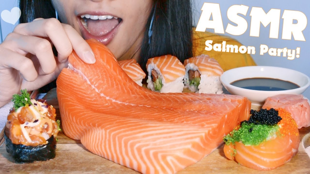 ASMR SALMON PARTY (SASHIMI, SUSHI ROLLS) - SOFT EATING SOUNDS - YouTube