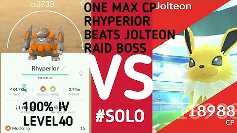 ONLY 1 MAX CP RHYPERIOR BEATS JOLTEON RAID BOSS SOLO  IN POKEMON GO