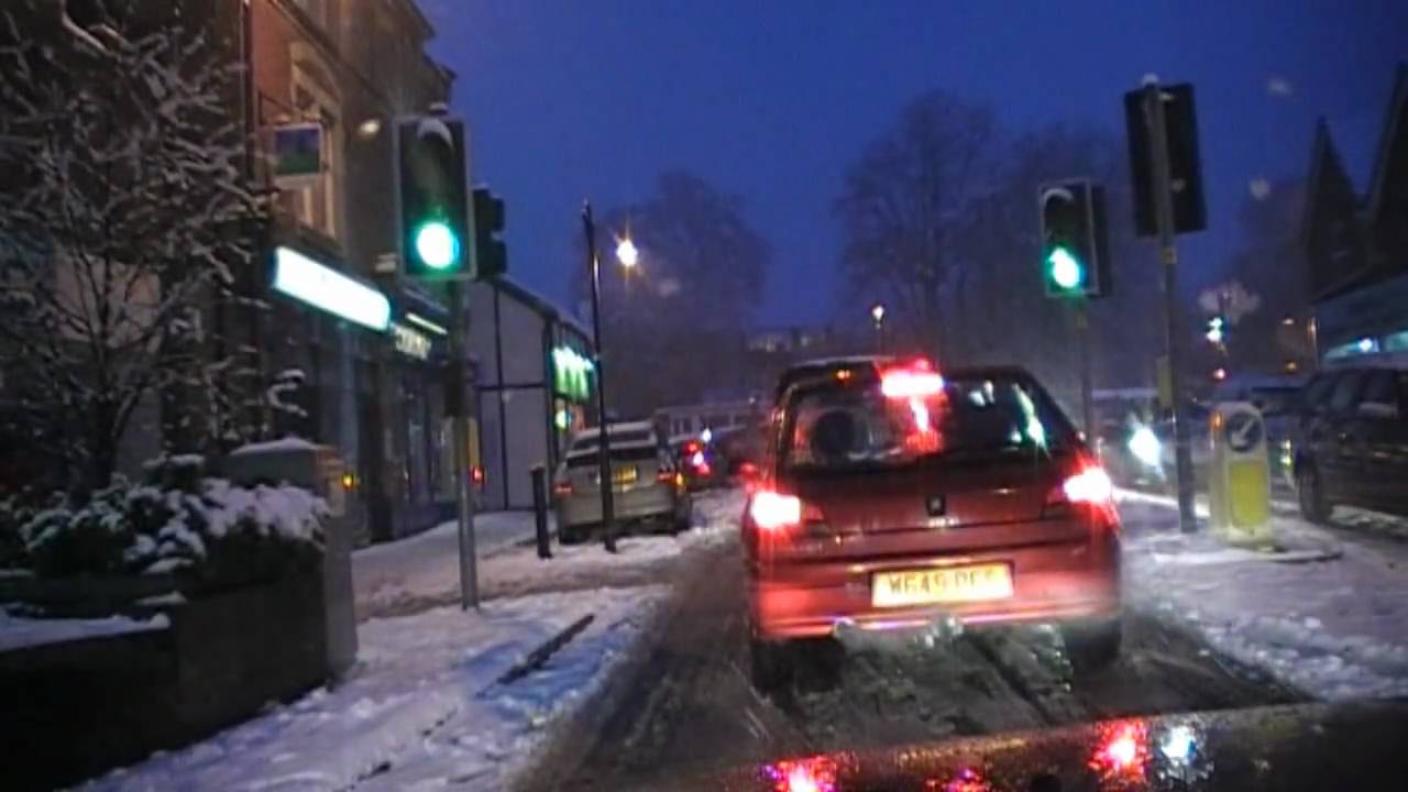 Driving In Snow Along Barnard's Green Road (B4208), Malvern, Worcestershire, UK 18th February 2010