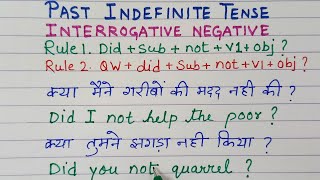 Past Indefinite Tense Interrogative Negative Sentences  Hindi To English  Translation  did