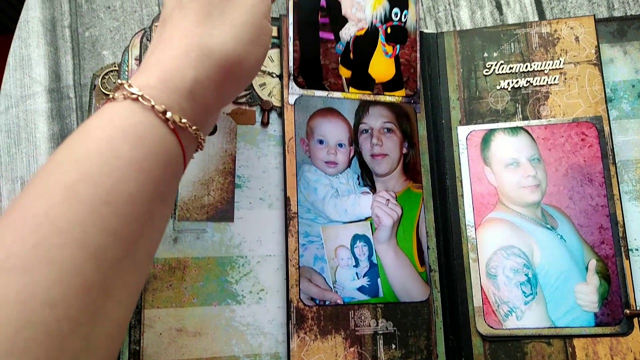 Мужской фотоальбом в стиле Mixed Media),  с нотками гранж (grunge), винтаж, pop up