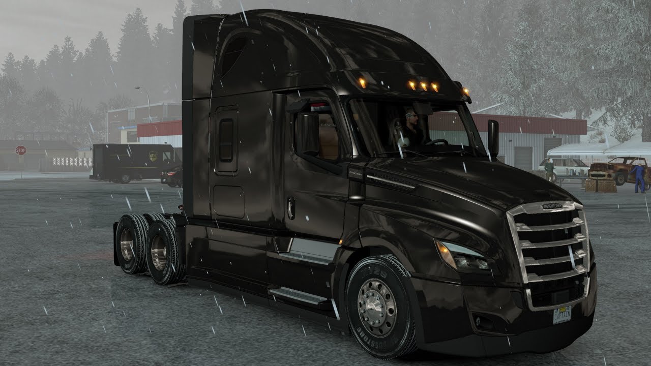 American Truck Simulator Mods Cat 340 6e Engine Freightliner Cascadia Winter Mod Winter Tires Youtube