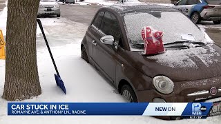 Racine woman misses work as car remains frozen in ice block