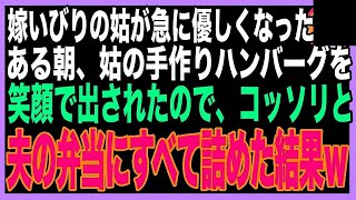 【スカッと】深夜2時、台所に立つ姑「これでやっと嫁が消えてくれるw」翌朝、姑が笑顔で差し出したハンバーグを黙って夫の弁当に入れたら→会社の昼休みに夫は、目鼻口から水分を撒き散らし卒倒w（朗読）