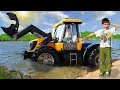 Tracteur avec chargeur jcb fastrac coinc dans le lac le camion bruder est venu  la rescousse