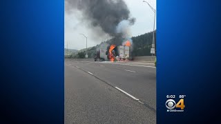 Semi Truck Hauling Salt Catches Fire On I-70
